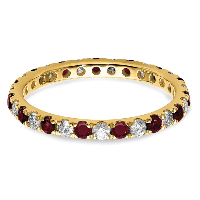 Goldia Rings 14k Yellow Gold 12 Ct Lab Grown Diamond VSSI G and Lab Created Ruby Eternity Band Ring