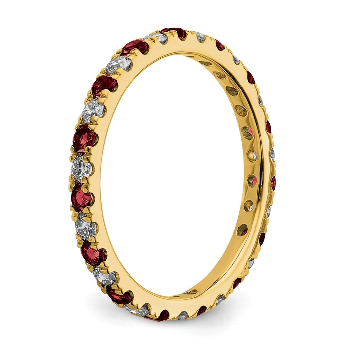 Goldia Rings 14k Yellow Gold 12 Ct Lab Grown Diamond VSSI G and Lab Created Ruby Eternity Band Ring