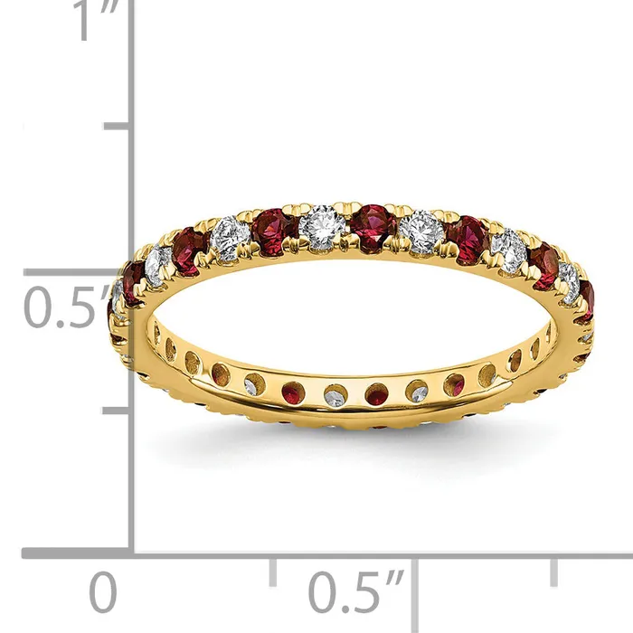 Goldia Rings 14k Yellow Gold 12 Ct Lab Grown Diamond VSSI G and Lab Created Ruby Eternity Band Ring
