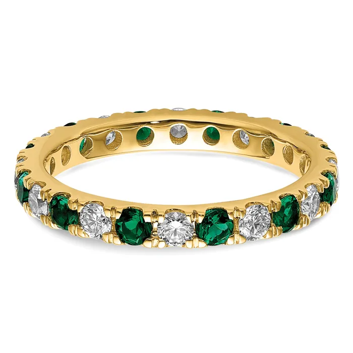 Goldia Rings 14k Yellow Gold 34 Ct Lab Grown Diamond VSSI G and Lab Created Emerald Eternity Band Ring