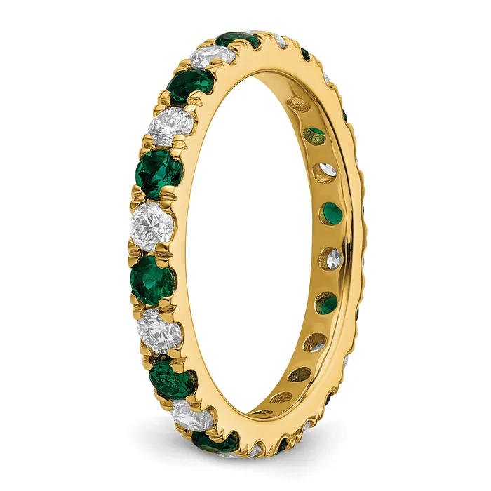 Goldia Rings 14k Yellow Gold 34 Ct Lab Grown Diamond VSSI G and Lab Created Emerald Eternity Band Ring