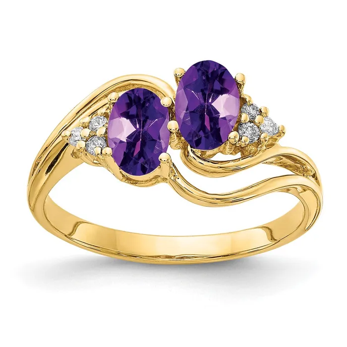 Goldia Rings 14k Yellow Gold 6x4mm Oval Amethyst AAA Diamond ring