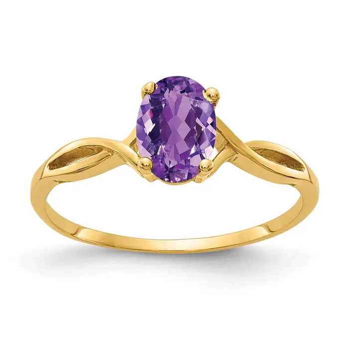 Goldia Rings 14k Yellow Gold 7x5mm Oval Amethyst Checker ring