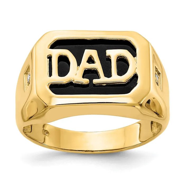 Goldia Rings 14k Yellow Gold AA Diamond Mens Onyx Dad Ring