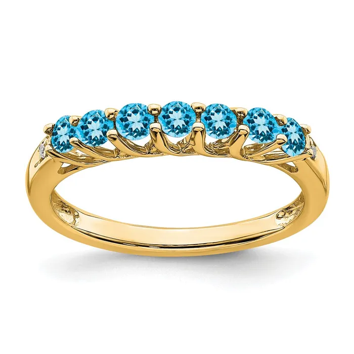 Goldia Rings 14K Yellow Gold Blue Topaz and Real Diamond 7stone Ring