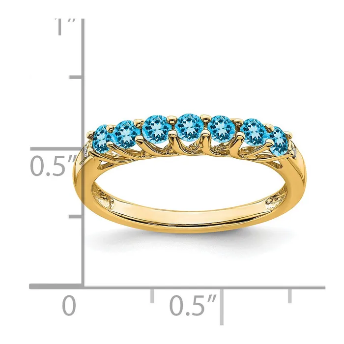 Goldia Rings 14K Yellow Gold Blue Topaz and Real Diamond 7stone Ring