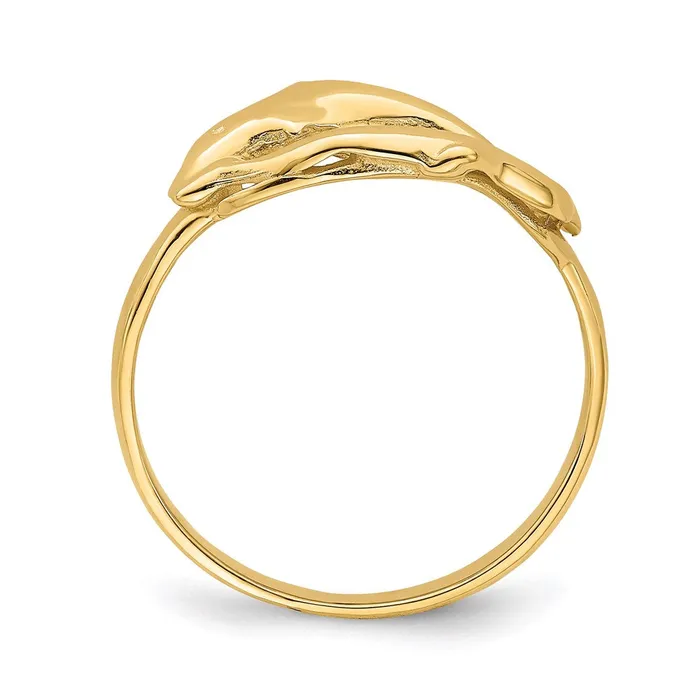 Goldia Rings 14K Yellow Gold Double Dolphin Circle Ring
