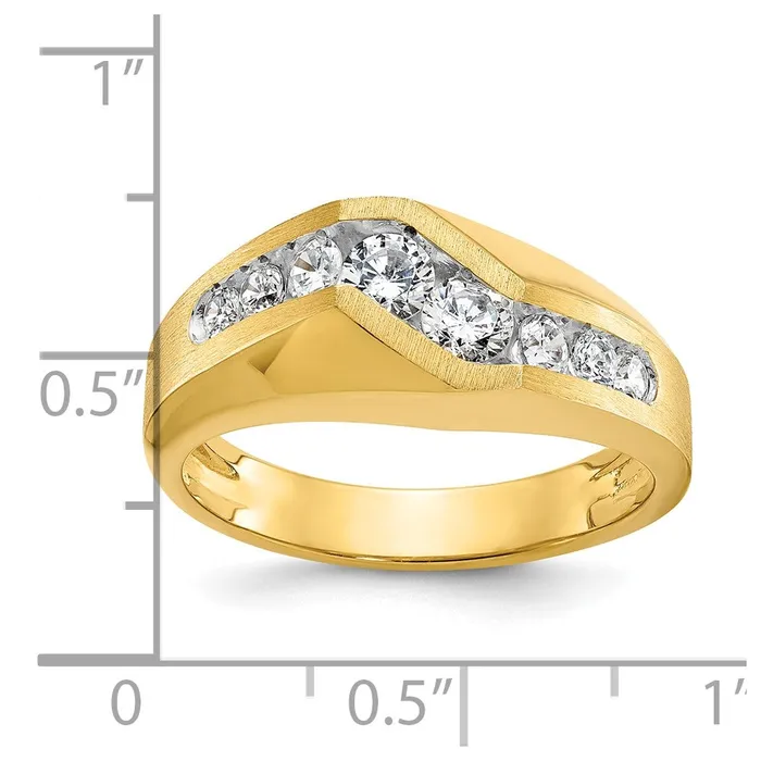 Goldia Rings 14k Yellow Gold Mens Polished and Satin 1 carat Diamond Complete Ring