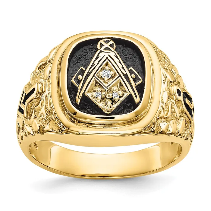 Goldia Rings 14k Yellow Gold Polished Antiqued and Nugget Texture A Quality Diamond Masonic Ring Goldia Rings 14k Yellow Gold Polished Antiqued and Nugget Texture A Quality Diamond Masonic Ring