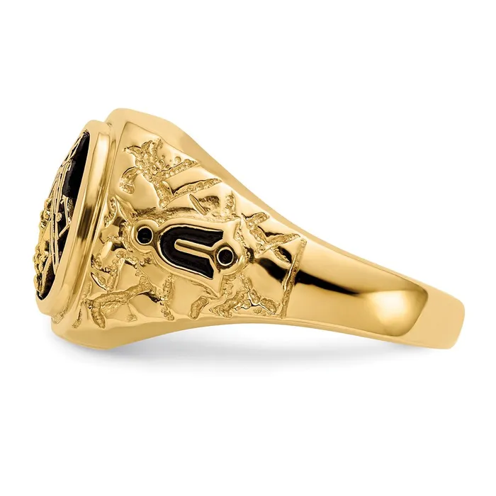 Goldia Rings 14k Yellow Gold Polished Antiqued and Nugget Texture A Quality Diamond Masonic Ring