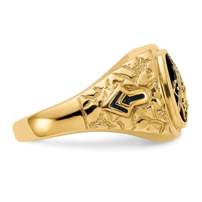 Goldia Rings 14k Yellow Gold Polished Antiqued and Nugget Texture A Quality Diamond Masonic Ring