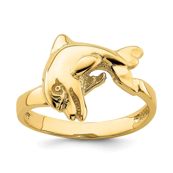 Goldia Rings 14K Yellow Gold Polished Horizontal Jumping Dolphin Ring