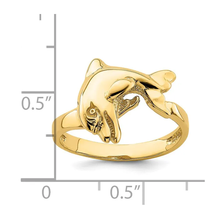 Goldia Rings 14K Yellow Gold Polished Horizontal Jumping Dolphin Ring