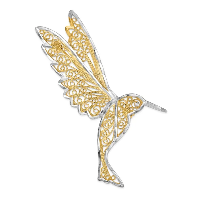 Goldia Rings 14k Yellow Rhodium Gold Rhodium Diamond Cut Filigree Hummingbird Pin Goldia Rings 14k Yellow Rhodium Gold Rhodium Diamond Cut Filigree Hummingbird Pin