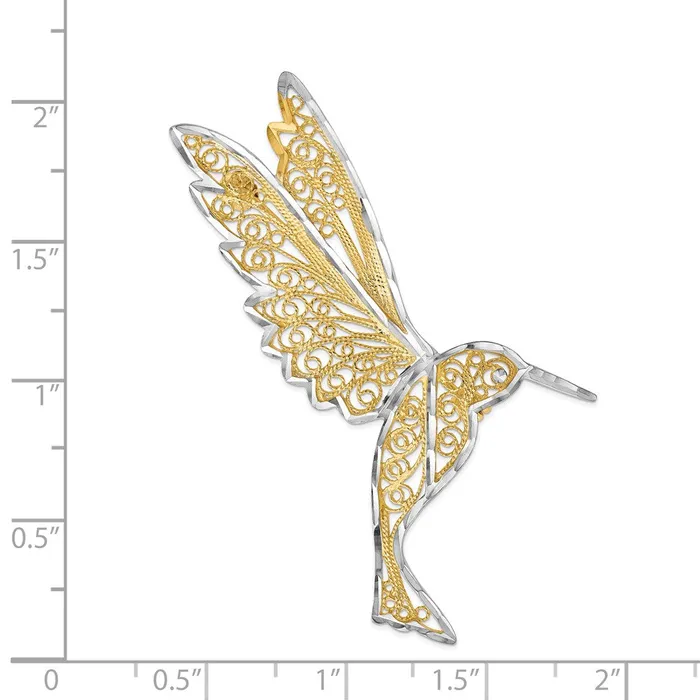 Goldia Rings 14k Yellow Rhodium Gold Rhodium Diamond Cut Filigree Hummingbird Pin
