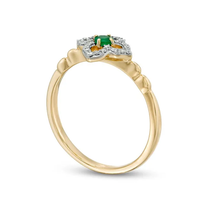 Goldia Rings 30mm Emerald and 010 CT TW Natural Diamond Open Petal Frame Scallop Shank Flower Ring in Solid 10K Yellow Gold Goldia Rings 30mm Emerald and 010 CT TW Natural Diamond Open Petal Frame Scallop Shank Flower Ring in Solid 10K Yellow Gold