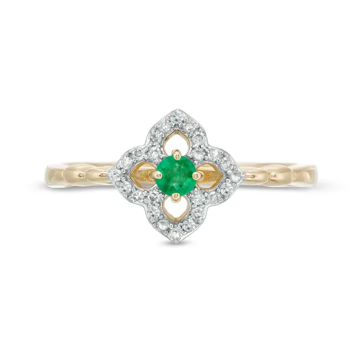 Goldia Rings 30mm Emerald and 010 CT TW Natural Diamond Open Petal Frame Scallop Shank Flower Ring in Solid 10K Yellow Gold Goldia Rings 30mm Emerald and 010 CT TW Natural Diamond Open Petal Frame Scallop Shank Flower Ring in Solid 10K Yellow Gold