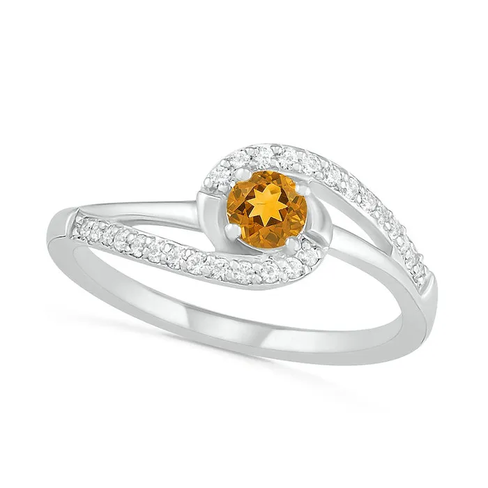 Goldia Rings 40mm Citrine and LabCreated White Sapphire Bypass Swirl Frame Split Shank Ring in Sterling Silver Goldia Rings 40mm Citrine and LabCreated White Sapphire Bypass Swirl Frame Split Shank Ring in Sterling Silver