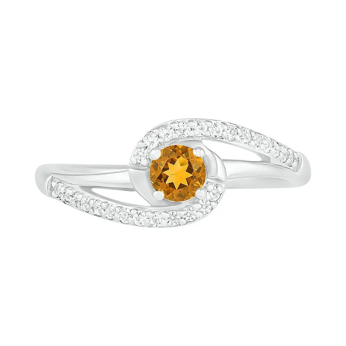 Goldia Rings 40mm Citrine and LabCreated White Sapphire Bypass Swirl Frame Split Shank Ring in Sterling Silver Goldia Rings 40mm Citrine and LabCreated White Sapphire Bypass Swirl Frame Split Shank Ring in Sterling Silver