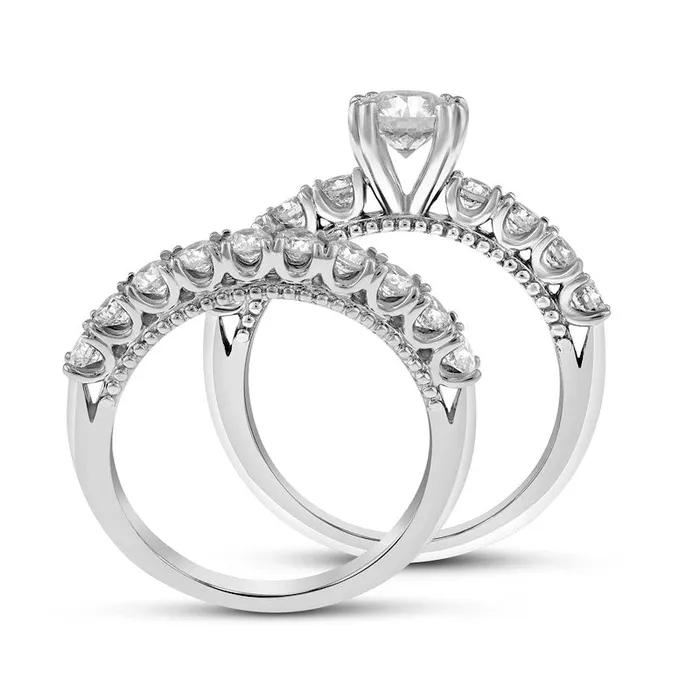 Goldia Rings 410 CT TW Natural Diamond Antique VintageStyle Bridal Engagement Ring Set in Solid 14K White Gold Goldia Rings 410 CT TW Natural Diamond Antique VintageStyle Bridal Engagement Ring Set in Solid 14K White Gold