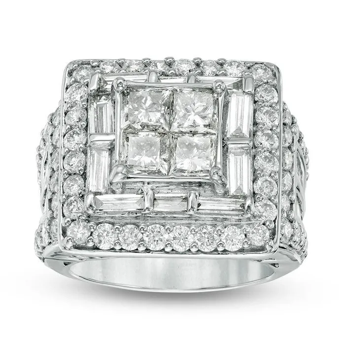 Goldia Rings 488 CT TW Quad PrincessCut Natural Diamond Double Frame Ring in Solid 14K White Gold Goldia Rings 488 CT TW Quad PrincessCut Natural Diamond Double Frame Ring in Solid 14K White Gold