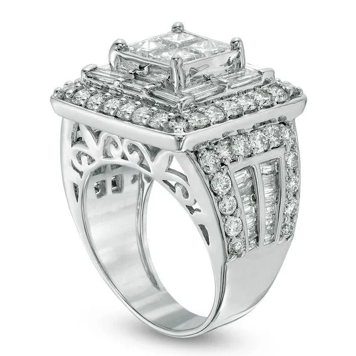 Goldia Rings 488 CT TW Quad PrincessCut Natural Diamond Double Frame Ring in Solid 14K White Gold Goldia Rings 488 CT TW Quad PrincessCut Natural Diamond Double Frame Ring in Solid 14K White Gold