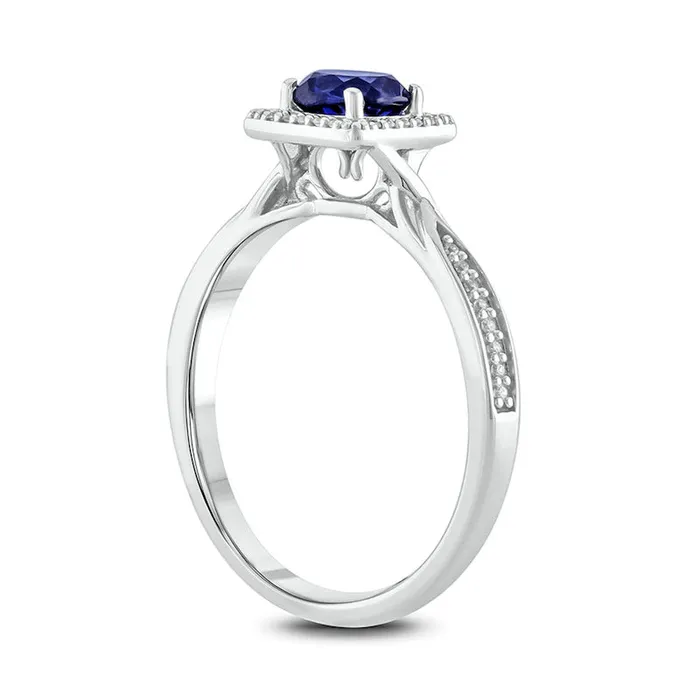 Goldia Rings 50mm CushionCut Blue LabCreated Sapphire and 013 CT TW Diamond Frame Engagement Ring in Sterling Silver Goldia Rings 50mm CushionCut Blue LabCreated Sapphire and 013 CT TW Diamond Frame Engagement Ring in Sterling Silver