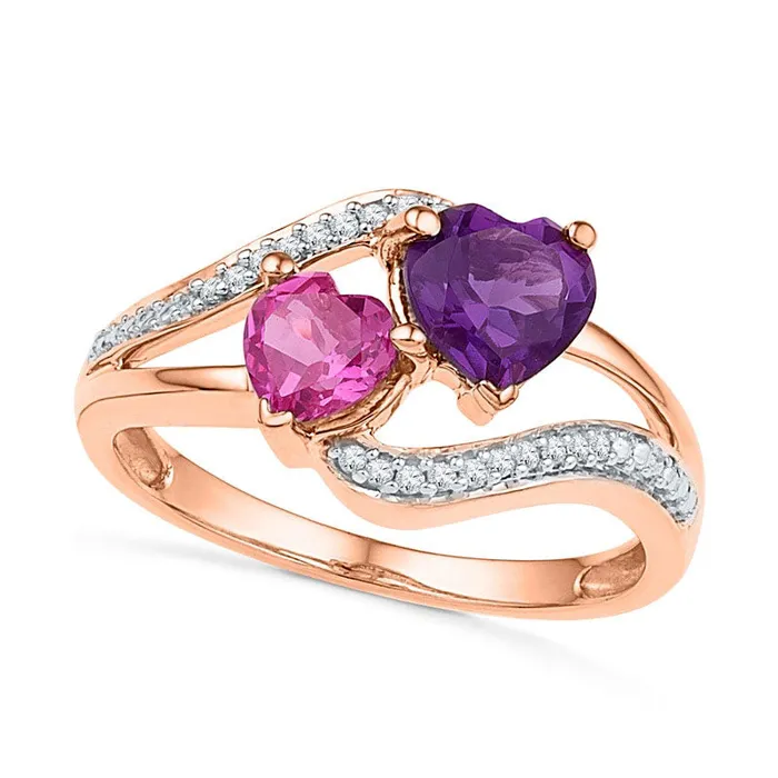 Goldia Rings 60mm HeartShaped Amethyst LabCreated Pink Sapphire and Diamond Accent Ring in Solid 10K Rose Gold Goldia Rings 60mm HeartShaped Amethyst LabCreated Pink Sapphire and Diamond Accent Ring in Solid 10K Rose Gold
