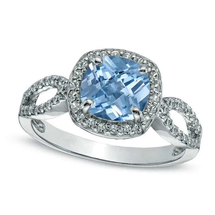 Goldia Rings 70mm CushionCut Simulated Aquamarine and LabCreated White Sapphire Ring in Sterling Silver Goldia Rings 70mm CushionCut Simulated Aquamarine and LabCreated White Sapphire Ring in Sterling Silver