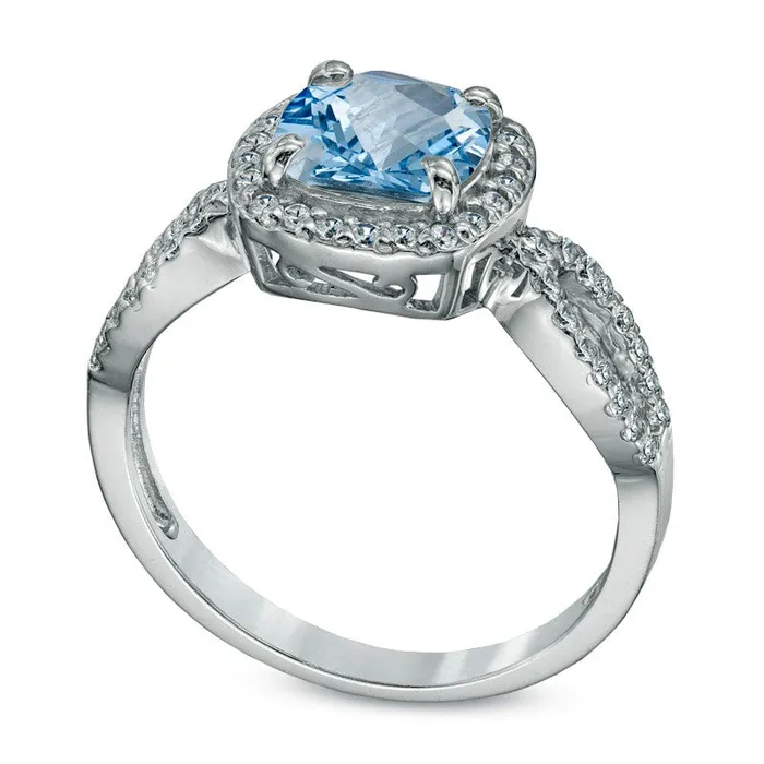Goldia Rings 70mm CushionCut Simulated Aquamarine and LabCreated White Sapphire Ring in Sterling Silver Goldia Rings 70mm CushionCut Simulated Aquamarine and LabCreated White Sapphire Ring in Sterling Silver