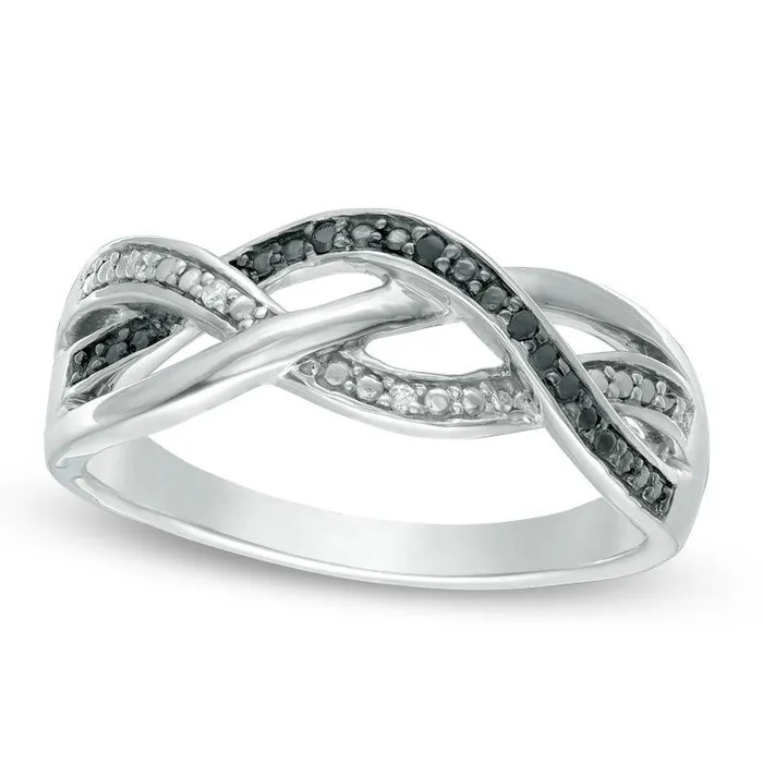 Goldia Rings Enhanced Black and White Natural Diamond Accent Layered Crossover Ring in Sterling Silver Goldia Rings Enhanced Black and White Natural Diamond Accent Layered Crossover Ring in Sterling Silver