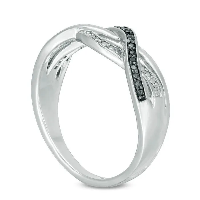 Goldia Rings Enhanced Black and White Natural Diamond Accent Layered Crossover Ring in Sterling Silver Goldia Rings Enhanced Black and White Natural Diamond Accent Layered Crossover Ring in Sterling Silver