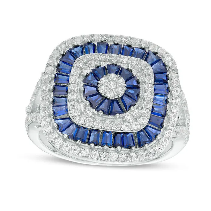 Goldia Rings LabCreated Blue and White Sapphire MultiRow Art Deco Ring in Sterling Silver