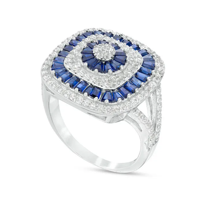 Goldia Rings LabCreated Blue and White Sapphire MultiRow Art Deco Ring in Sterling Silver Goldia Rings LabCreated Blue and White Sapphire MultiRow Art Deco Ring in Sterling Silver