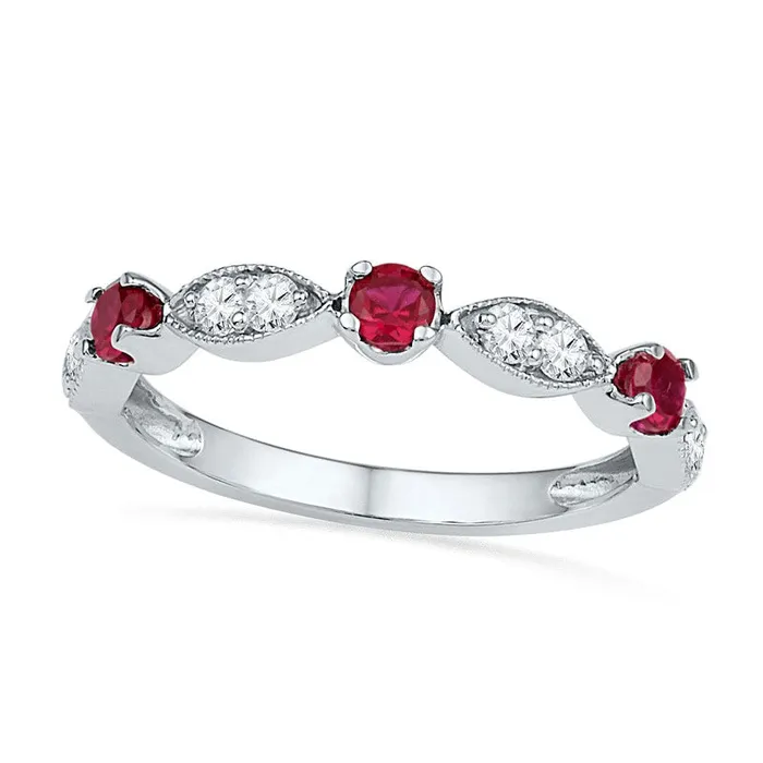 Goldia Rings LabCreated Ruby and White Sapphire Ring in Sterling Silver