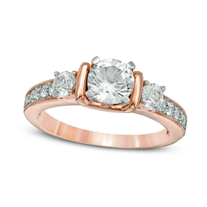 Goldia Rings LabCreated White Sapphire Three Stone Collar Engagement Ring in Sterling Silver with Solid 14K Rose Gold Plate Goldia Rings LabCreated White Sapphire Three Stone Collar Engagement Ring in Sterling Silver with Solid 14K Rose Gold Plate