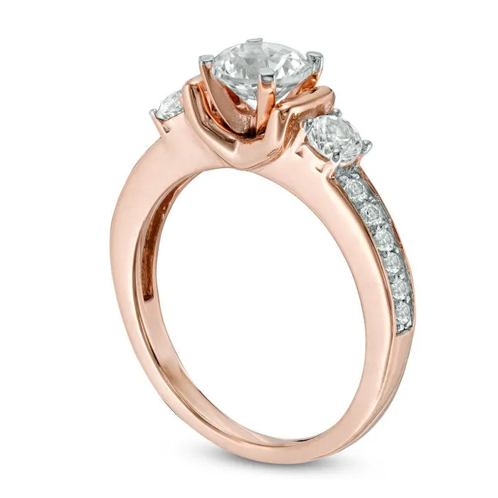 Goldia Rings LabCreated White Sapphire Three Stone Collar Engagement Ring in Sterling Silver with Solid 14K Rose Gold Plate Goldia Rings LabCreated White Sapphire Three Stone Collar Engagement Ring in Sterling Silver with Solid 14K Rose Gold Plate