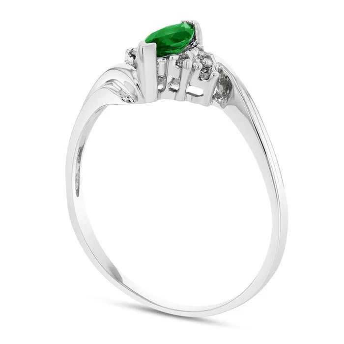 Goldia Rings Marquise Emerald and 005 CT TW Natural Diamond TriSides Bypass Ring in Solid 14K White Gold Goldia Rings Marquise Emerald and 005 CT TW Natural Diamond TriSides Bypass Ring in Solid 14K White Gold