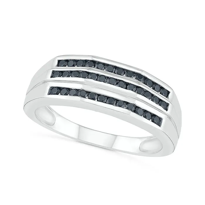 Goldia Rings Mens 050 CT TW Enhanced Black Natural Diamond Triple Row Wedding Band in Solid 10K White Gold Goldia Rings Mens 050 CT TW Enhanced Black Natural Diamond Triple Row Wedding Band in Solid 10K White Gold