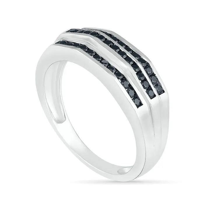 Goldia Rings Mens 050 CT TW Enhanced Black Natural Diamond Triple Row Wedding Band in Solid 10K White Gold Goldia Rings Mens 050 CT TW Enhanced Black Natural Diamond Triple Row Wedding Band in Solid 10K White Gold