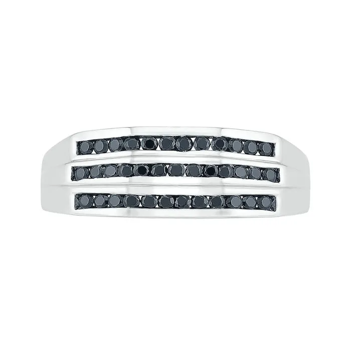 Goldia Rings Mens 050 CT TW Enhanced Black Natural Diamond Triple Row Wedding Band in Solid 10K White Gold Goldia Rings Mens 050 CT TW Enhanced Black Natural Diamond Triple Row Wedding Band in Solid 10K White Gold