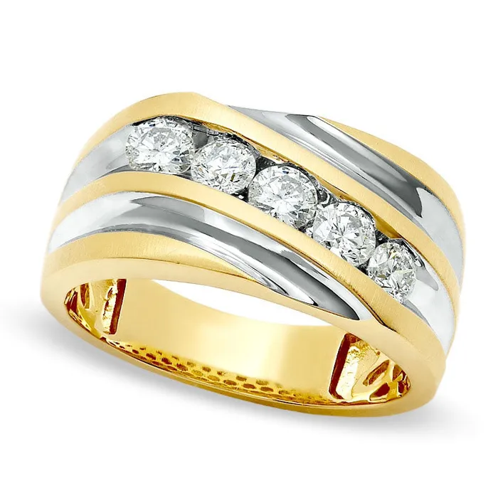 Goldia Rings Mens 10 CT TW Natural Diamond Five Stone Slant Band in Solid 14K Gold Goldia Rings Mens 10 CT TW Natural Diamond Five Stone Slant Band in Solid 14K Gold