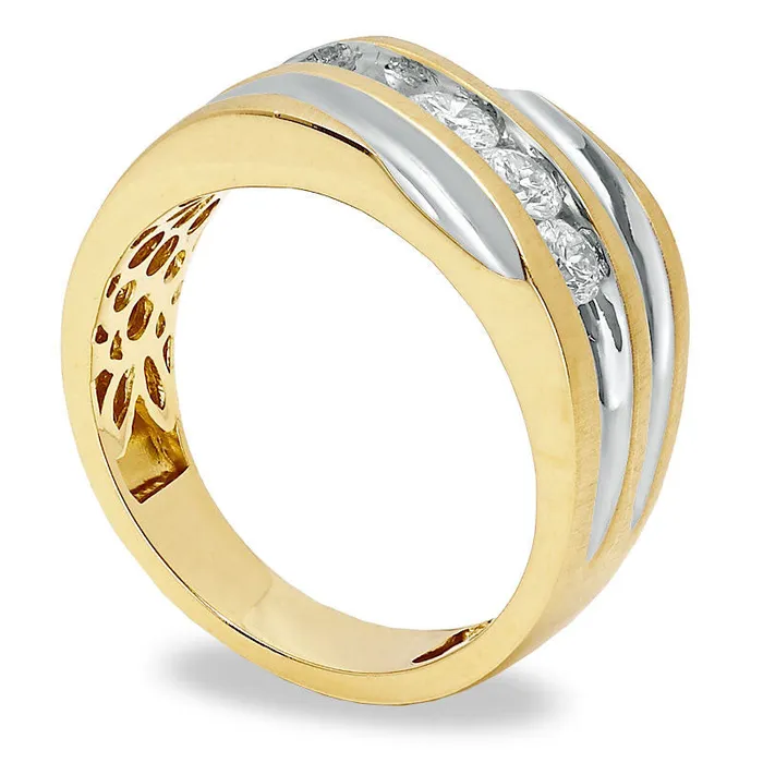 Goldia Rings Mens 10 CT TW Natural Diamond Five Stone Slant Band in Solid 14K Gold Goldia Rings Mens 10 CT TW Natural Diamond Five Stone Slant Band in Solid 14K Gold