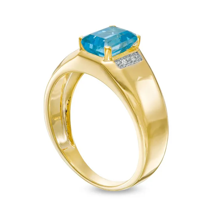 Goldia Rings Mens EmeraldCut Swiss Blue Topaz and Natural Diamond Accent Collar Ring in Solid 10K Yellow Gold Goldia Rings Mens EmeraldCut Swiss Blue Topaz and Natural Diamond Accent Collar Ring in Solid 10K Yellow Gold