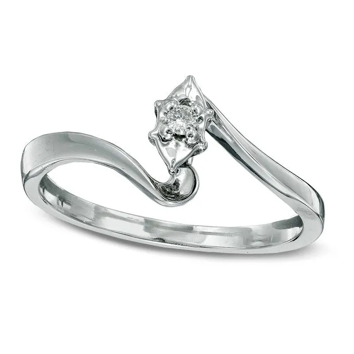 Goldia Rings Natural Clarity Enhanced Diamond Accent Solitaire Bypass Promise Ring in Solid 10K White Gold Goldia Rings Natural Clarity Enhanced Diamond Accent Solitaire Bypass Promise Ring in Solid 10K White Gold