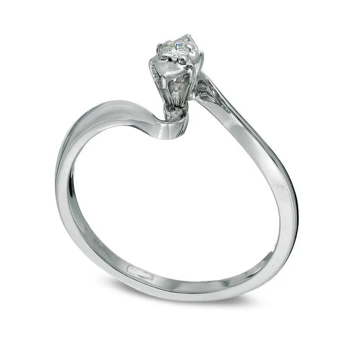 Goldia Rings Natural Clarity Enhanced Diamond Accent Solitaire Bypass Promise Ring in Solid 10K White Gold Goldia Rings Natural Clarity Enhanced Diamond Accent Solitaire Bypass Promise Ring in Solid 10K White Gold
