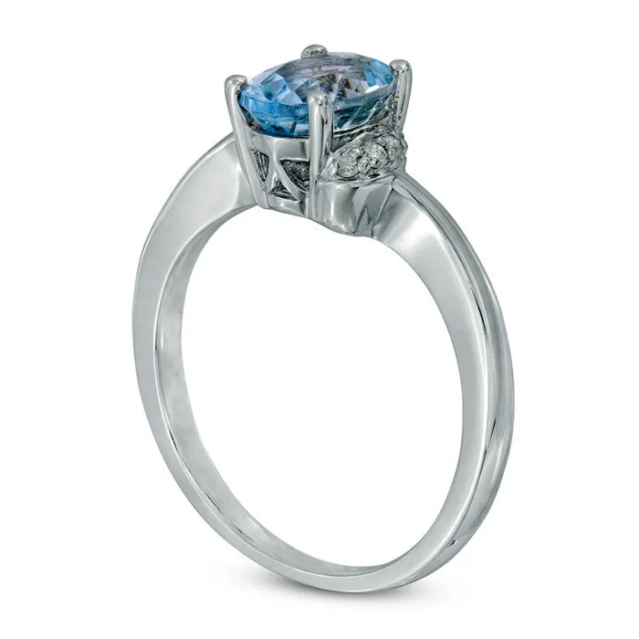 Goldia Rings Oval Aquamarine and Natural Diamond Accent Ring in Sterling Silver Goldia Rings Oval Aquamarine and Natural Diamond Accent Ring in Sterling Silver