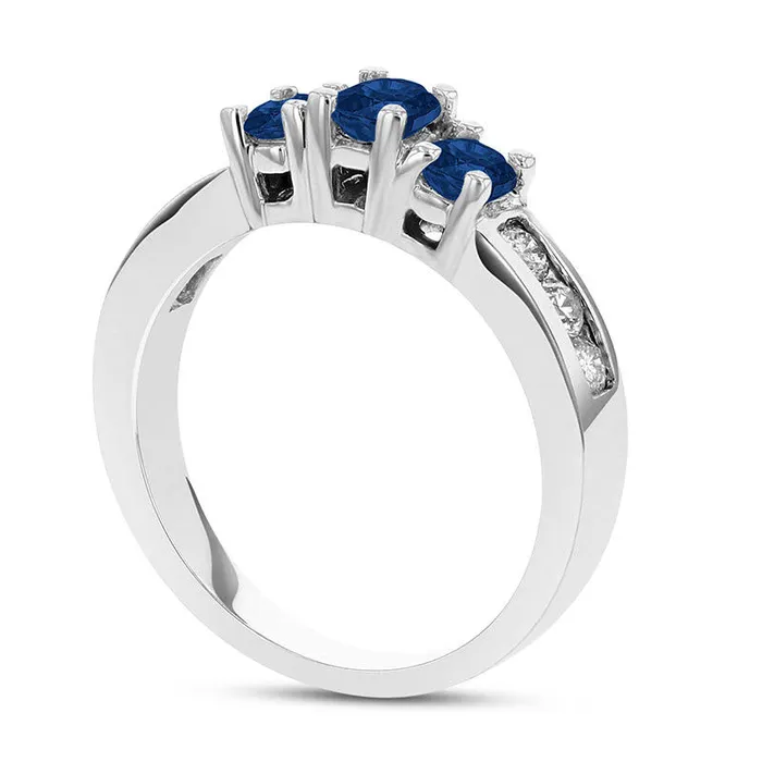 Goldia Rings Oval Blue Sapphire and 033 CT TW Natural Diamond Channel Three Stone Engagement Ring in Solid 14K White Gold Goldia Rings Oval Blue Sapphire and 033 CT TW Natural Diamond Channel Three Stone Engagement Ring in Solid 14K White Gold