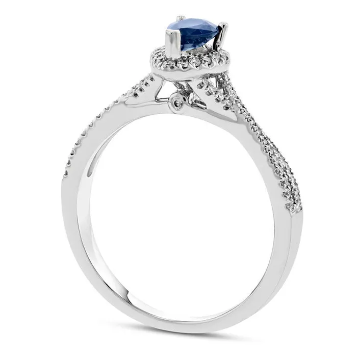 Goldia Rings PearShaped Blue Sapphire and 020 CT TW Natural Diamond Frame Crossover Engagement Ring in Solid 18K White Gold Goldia Rings PearShaped Blue Sapphire and 020 CT TW Natural Diamond Frame Crossover Engagement Ring in Solid 18K White Gold