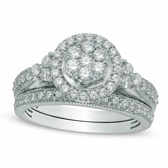 Goldia Rings Previously Owned 10 CT TW Composite Natural Diamond Frame TriSides Bridal Engagement Ring Set in Solid 10K White Gold Goldia Rings Previously Owned 10 CT TW Composite Natural Diamond Frame TriSides Bridal Engagement Ring Set in Solid 10K White Gold